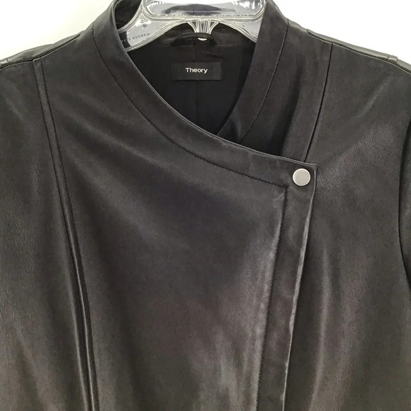 Theory Phelan Lambskin Ultra Soft Leather Moto Style Jacket Black Size Large - Picture 6 of 13